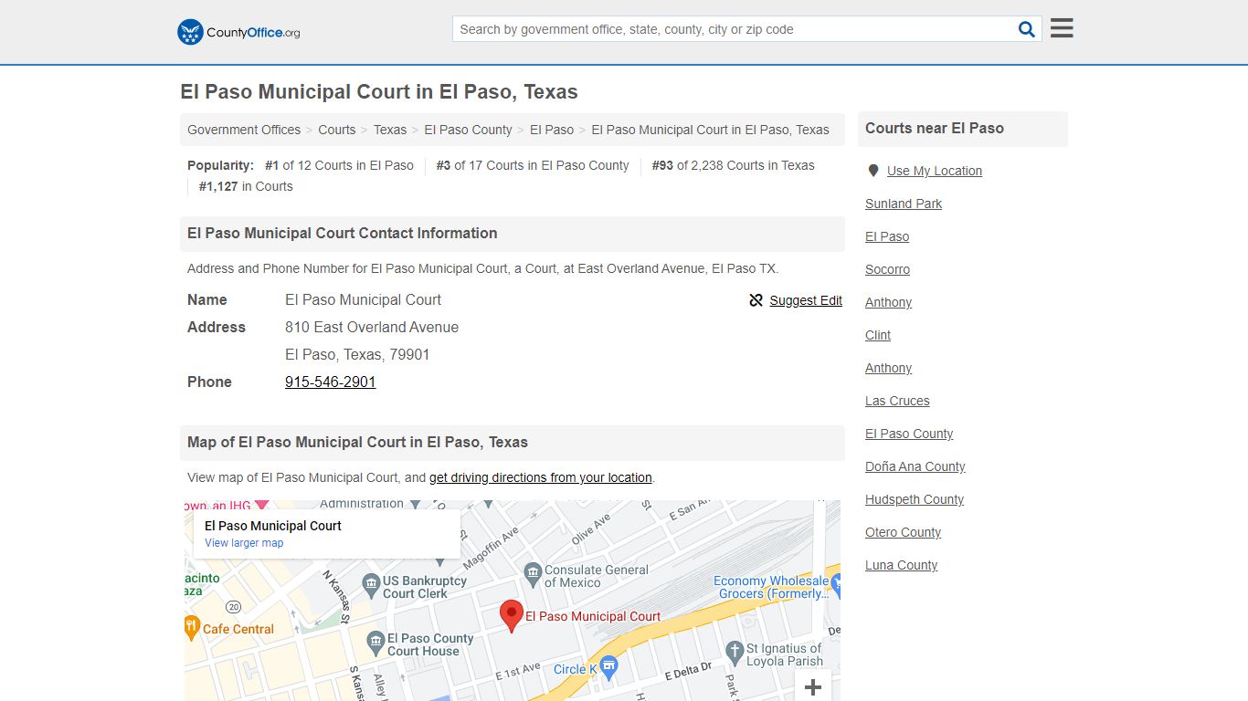 El Paso Municipal Court - El Paso, TX (Address and Phone)